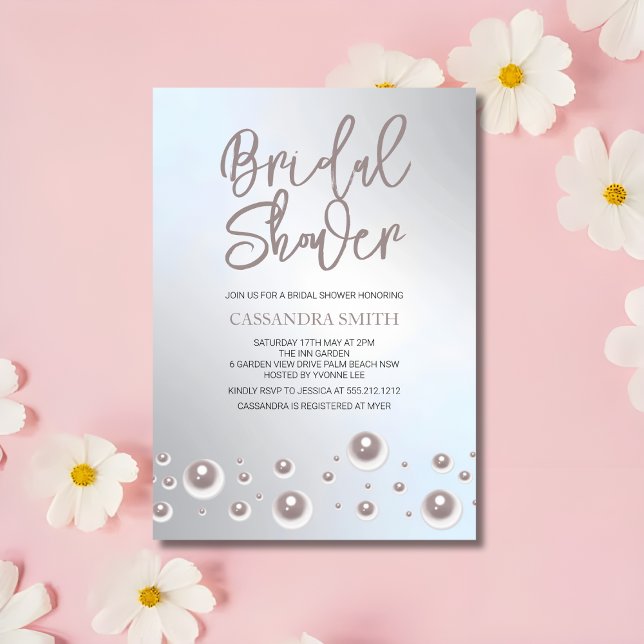 Simple Unique White Pearl Silver Bridal Shower  Invitation (Creator Uploaded)