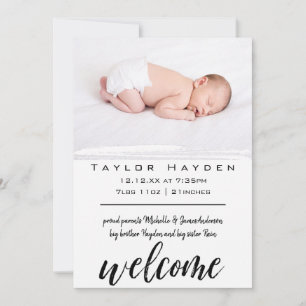 Simple Unisex Welcome Photo Birth Announcement