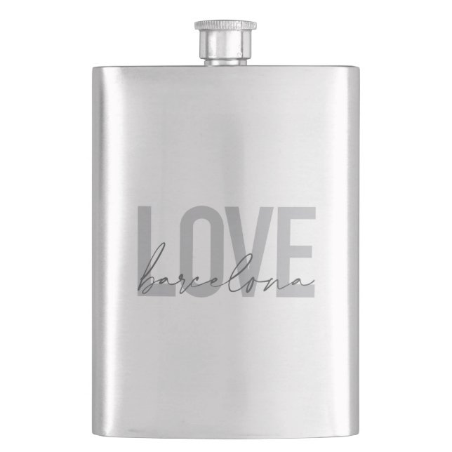 Simple, urban, modern, cool design Love Barcelona Hip Flask (Front)