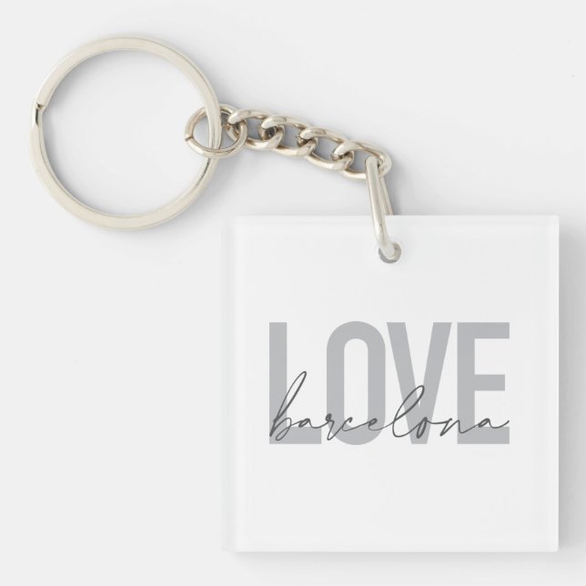 Simple, urban, modern, cool design Love Barcelona Key Ring (Front)