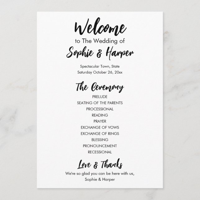 Simple Versatile Modern Casual Black & White Programme (Front)