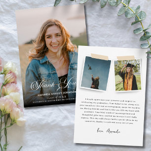 Simple Vertical Photo Graduation White Script Thank You Card
