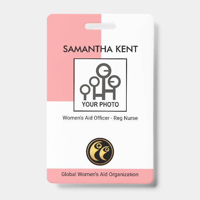 Simple Vertical Pink Column Photo Template Nurse ID Badge (Front)