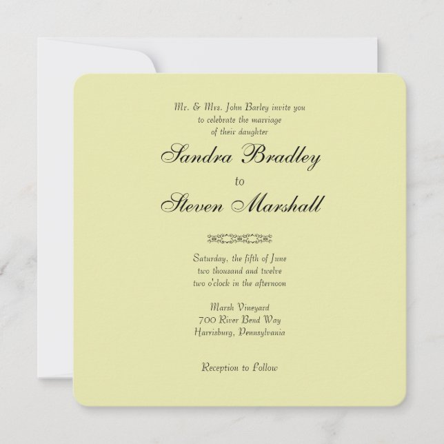 Simple Very Light Yellow Wedding Invitations (Front)