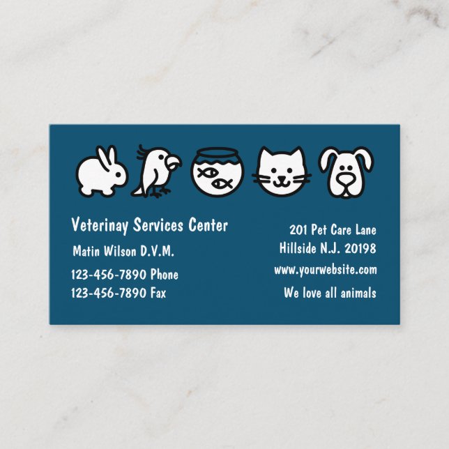Simple Veterinarian Business Cards Design Template (Front)