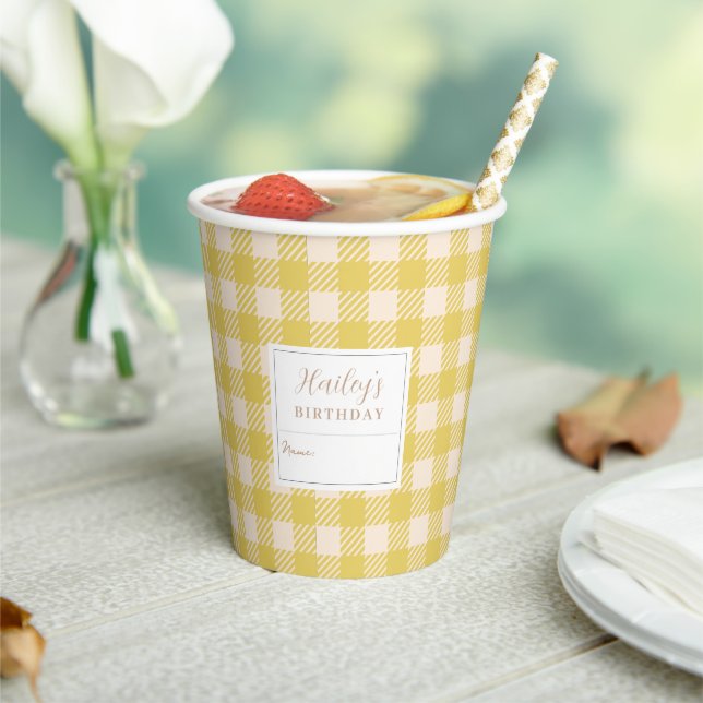 Simple Vichy yellow preppy gingham plaid checked Paper Cups (Insitu)