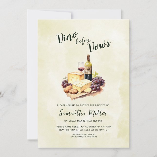 Simple Vino before Vows Red Wine Bridal Shower Invitation (Front)