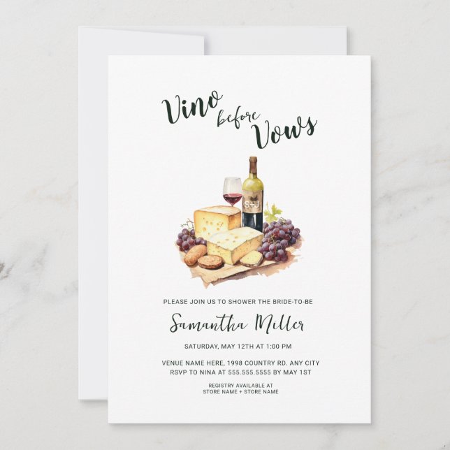 Simple Vino before Vows Red Wine Bridal Shower Invitation (Front)