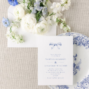 Simple Vintage Bow Blue Wedding Invitation