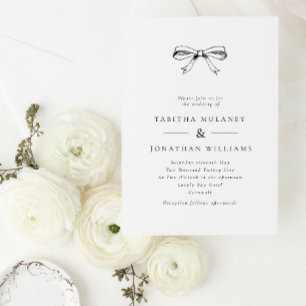 Simple Vintage Bow Classic Black Wedding Invitation