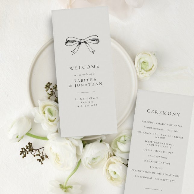 Simple Vintage Bow Classic Black Wedding Program Programme (Creator Uploaded)