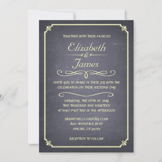 Simple Vintage Chalkboard Wedding Invitations (Front)