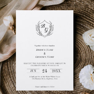 Simple Vintage Crest elegant monogram wedding Invitation