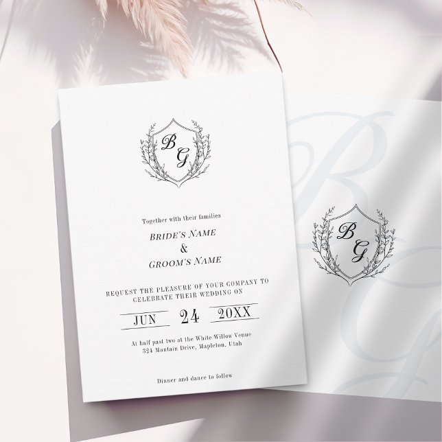 Simple Vintage Crest monogram wedding invitation (Creator Uploaded)