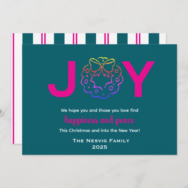Simple Vintage JOY Christmas  Holiday Card (Front/Back)