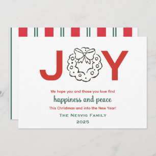 Simple Vintage JOY Red and Green Christmas Holiday Card