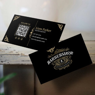 Simple Vintage Light Tan BarberShop QR Code Business Card