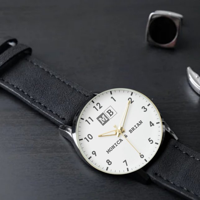 Simple vintage minimal Monogram couple names Watch (Creator Uploaded)