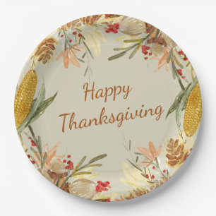 Simple Vintage Modern Farmhouse Happy Thanksgiving Paper Plate