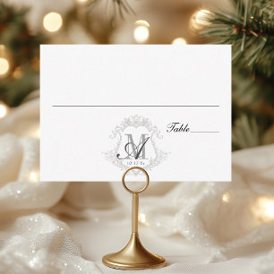 Simple Vintage Monogram Crest Wedding Place Card
