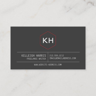 Simple Vintage Monogram Logo in Dark Grey/Red Business Card