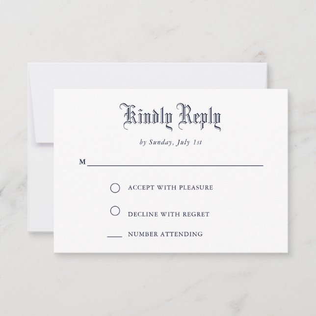 Simple Vintage Navy Script  RSVP Card (Front)