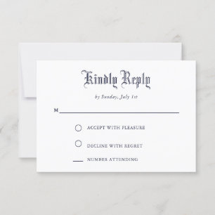 Simple Vintage Navy Script RSVP Card