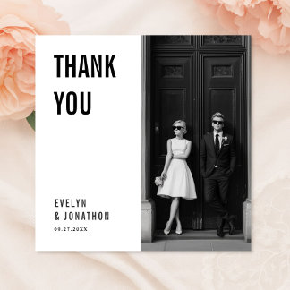 Simple Vintage Old Money Wedding Photo with note Thank You Card