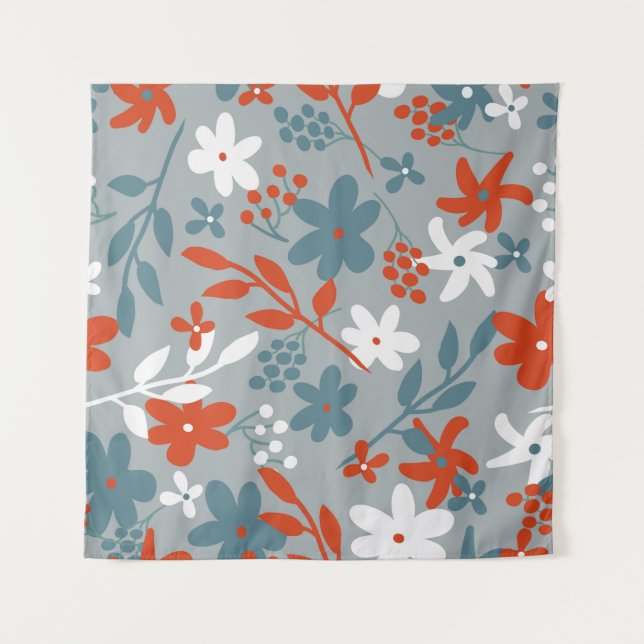 Simple vintage pattern. Gray background,  orange,  Tapestry (Front)