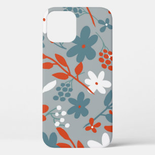 Simple vintage pattern. Grey background, orange, iPhone 12 Case