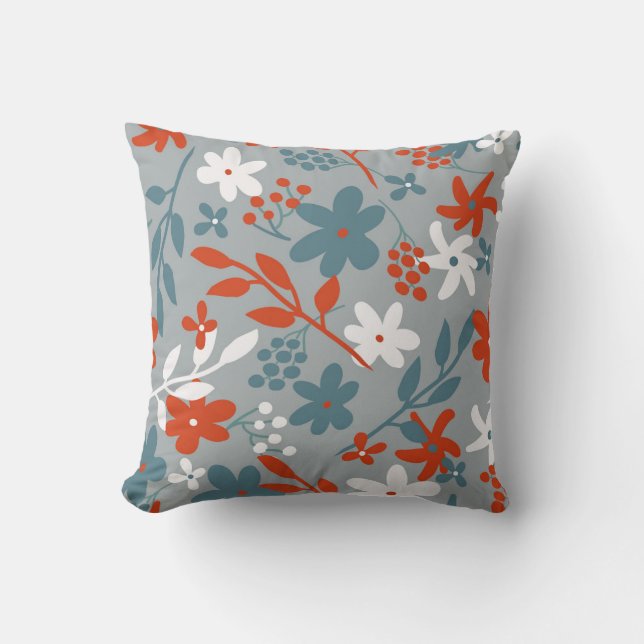 Simple vintage pattern. Grey background,  orange,  Cushion (Front)