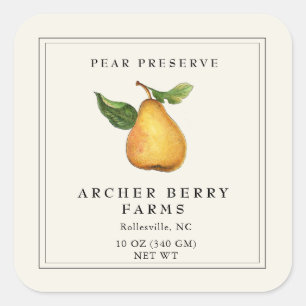 Simple Vintage Pear Preserve Jam Jar Label