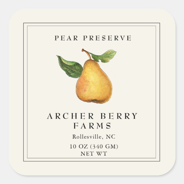Simple Vintage Pear Preserve Jam Jar Label (Front)