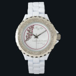 Simple Vintage Pink Floral Wedding  Watch<br><div class="desc">Simple Vintage Pink Wedding Memory Watch. A minimalist contemporary design with a wildflower motif to add a personal touch to gift for the Bride. Easily personalise with the names and wedding date. Change the text and background colour if you wish to match your own wedding colour theme via the Edit...</div>