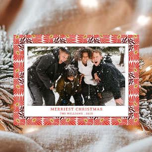 Simple Vintage Red Pattern Photo Christmas Holiday Card