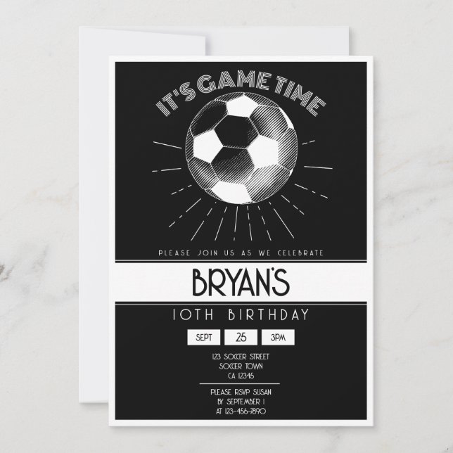 Simple Vintage Retro White Soccer Birthday Invitation (Front)
