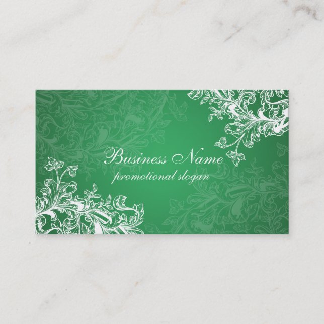 Simple Vintage Scroll Emerald Green Business Card (Front)