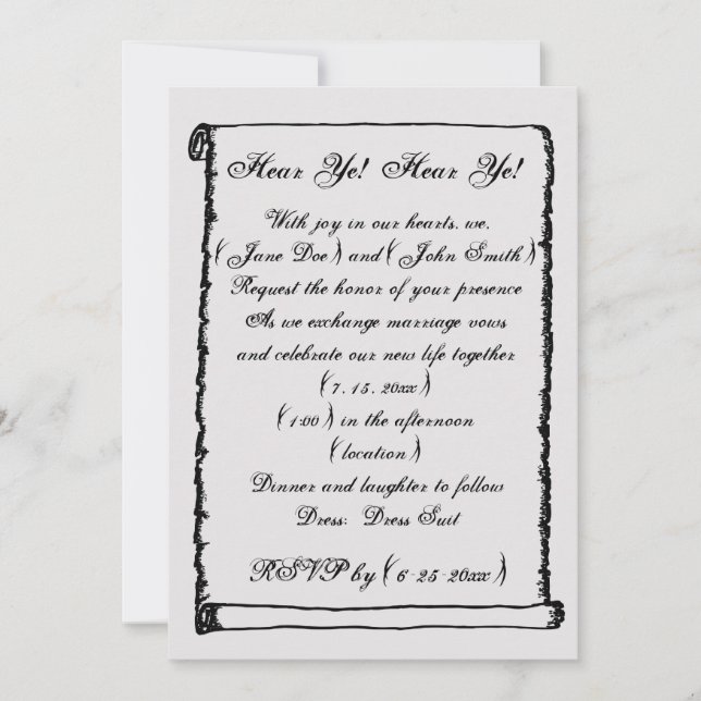 Simple Vintage Scroll Mediaeval Border Wedding Invitation (Front)