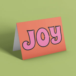 Simple Vintage Style Joy Pink and Orange Holiday Card