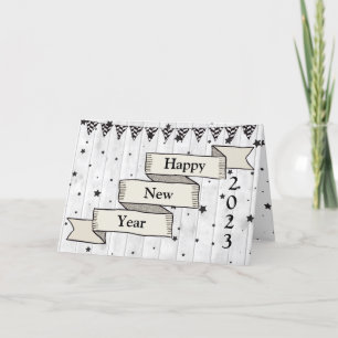 Simple Vintage  Wood New Year 2023 Minimalist Holiday Card