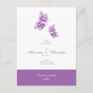 Simple Violet Butterflies Save The Date Wedding Announcement Postcard