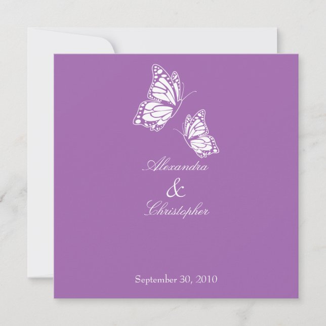 Simple Violet Butterflies Wedding Announcement (Front)