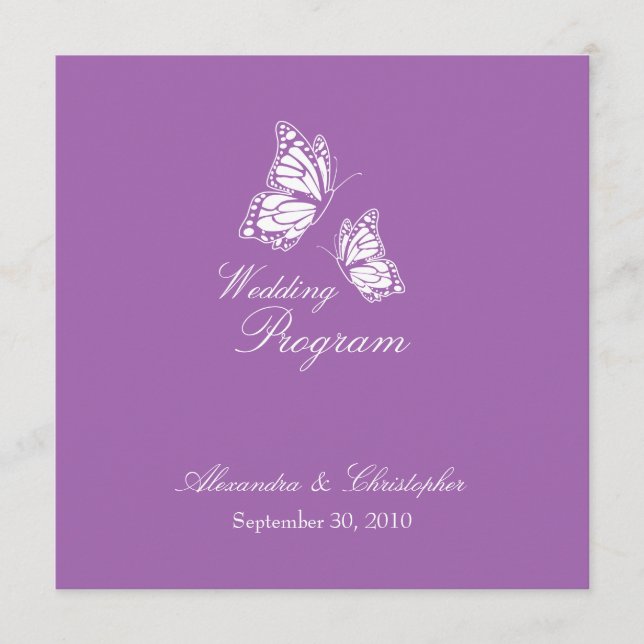 Simple Violet Butterflies Wedding Program Programme (Front)