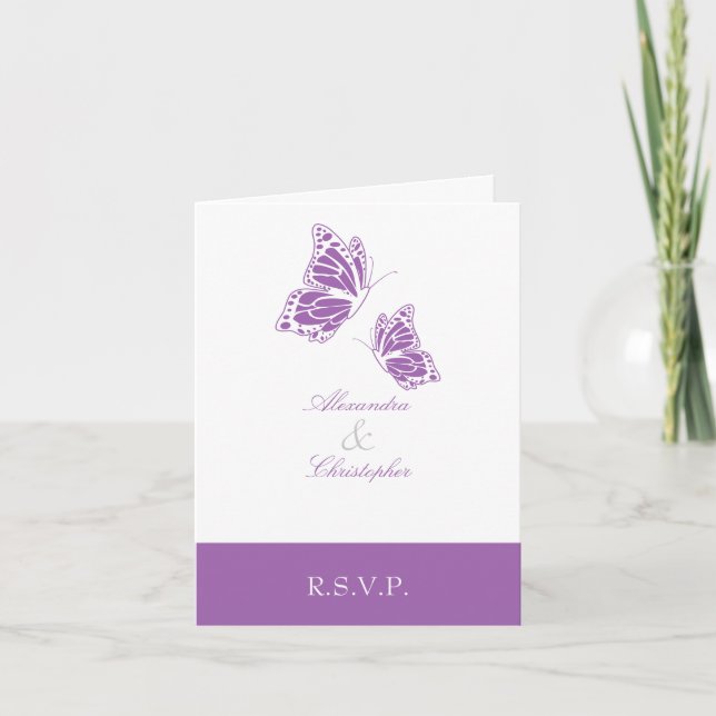 Simple Violet Butterfly RSVP Note Invitation (Front)