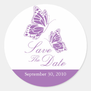 Simple Violet Butterfly Save The Date Wedding Classic Round Sticker