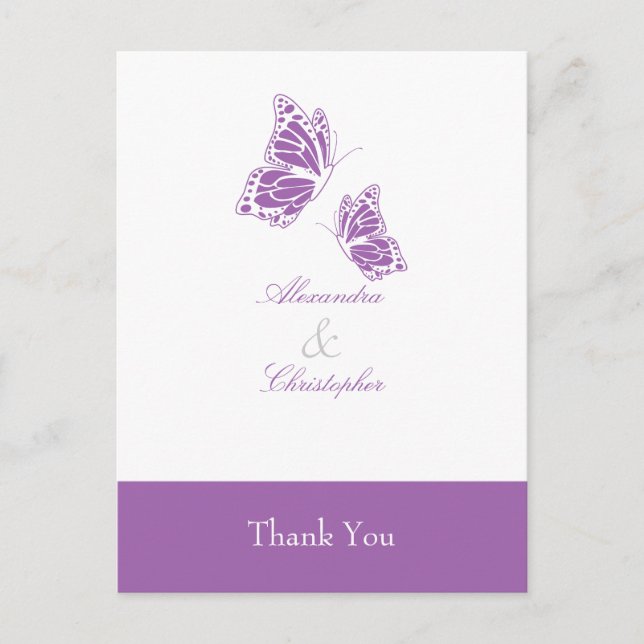 Simple Violet Butterfly Thank You Postcard (Front)