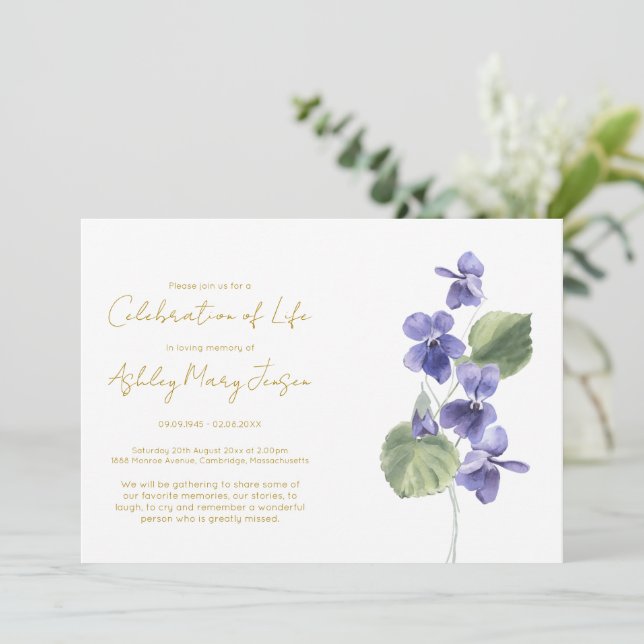 Simple Violet Celebration of Life Funeral Invitation (Standing Front)