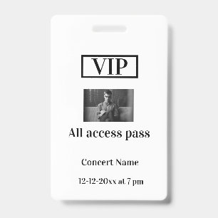 simple vip all access pass concert name occassion  ID badge