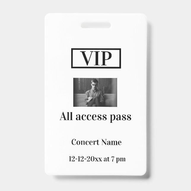 simple vip all access pass concert name occassion  ID badge (Front)