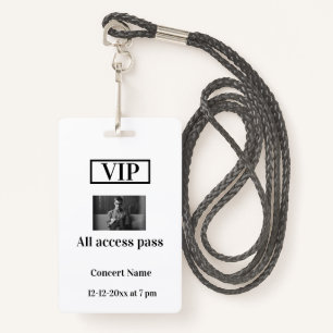 simple vip all access pass concert name occassion  ID badge